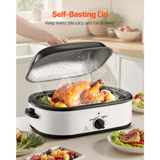 Roaster Oven, 18QT Electric Roaster Oven, 150-450℉ Adjustable Temperature Electric Roasting Pan, Multifunctional Electric Roasters Oven with Self-Basting Lid, Removable Pan and Rack for Holiday