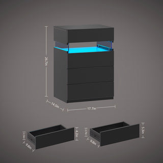 Black LED nightstand with 4 drawers, view 4