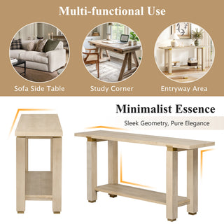62.9" Modern Minimalist Console Table – Solid Wood Entryway & Sofa Table with Metal Accents and Built-in Shelf, Black/Gray/Natural
