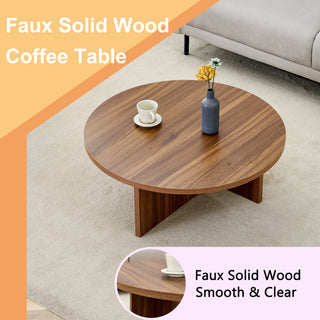 Versatile Round Coffee Table – Walnut-Finished MDF, Modern Minimalist Nordic Style, 31.5" Diameter

