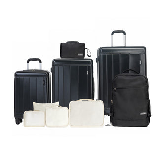 9-Piece Set (20'24'28 + a backpack, a toiletry bag, and 4 storage bags) ,ABS+PC Hardshell Carry on Luggage Set with TSA Lock Carry On Suitcase Luggage Durable Suitcase Color BLACK