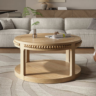 31.5 inch round two-tier solid wood coffee table natural, view 6