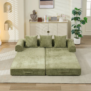 Comfy Folding Mattress Couch - Green Chenille Floor Sofa Bed