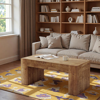 48" Farmhouse Coffee Table with Hidden Storage Drawer - Natural Wood Rectangular Center Table