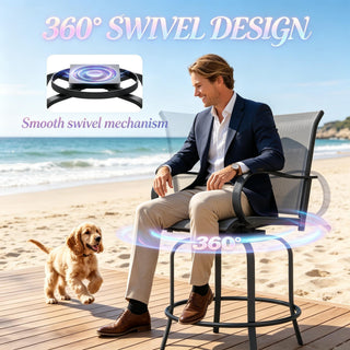 Swivel Patio Chairs,Outdoor Bar Stools,Breathable Chairs(Only 2 PCS chairs)
