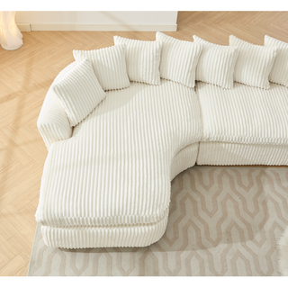 127" Large Curved Sectional Sofa – L-Shaped Left Couch, Beige Corduroy, 10 Back Cushions, No Assembly, Modern Living Room Sofa