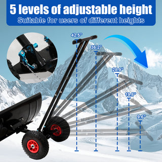 Garvee 30" Heavy Duty Snow Shovel with Wheels, Adjustable Angle & Height Ergonomic Handle, Carbon Steel Blade for Driveway & Sidewalk
