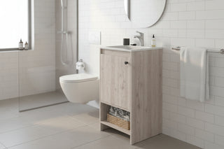 Chariot Free Standing Vanity Cabinet with Open Shelf - Modern Space-Saving Bathroom Storage in White or Light Gray