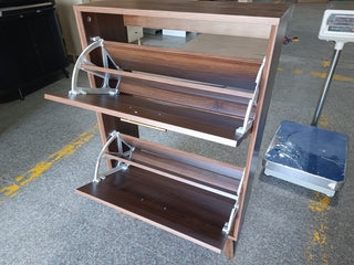 Walnut Wood Flip-Top Shoe Cabinet, Narrow Entryway