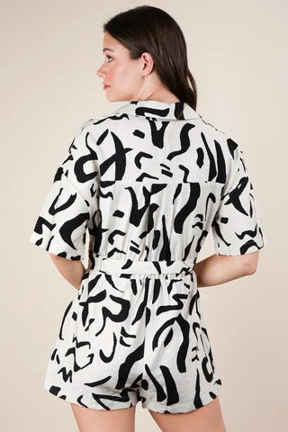 VERY J Oversized Printed Button Down Resort Romper