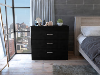 Melia 3-Drawer Black Dresser with Metal Hardware | Modern Minimalist Storage