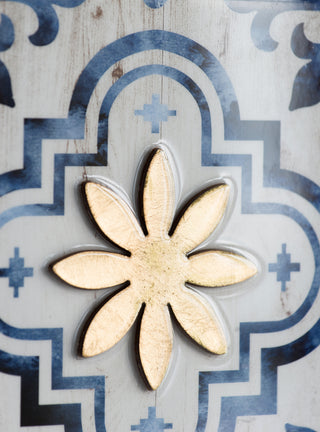 S/4 Abstract Blue, White, and Gold Wall Decor Accents, 9.5x9.5'