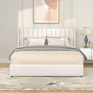 Anda Queen Size Boucle Platform Bed - 4-Drawer Storage, Tufted Headboard