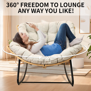 Outdoor Rocking Chair – Beige Patio Egg Rocking Chair, Indoor Papasan Rattan Wicker Lounge Chair, Modern Royal Chair for Bedroom, Living Room, Porch, Garden & Lawn