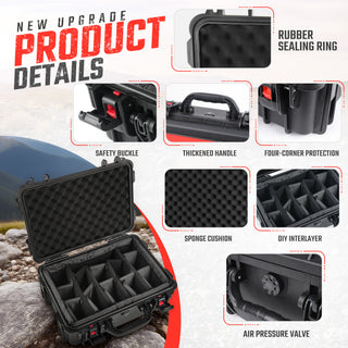 Waterproof Hard Case with Lid Storage Box and Dividers - Black Plastic Precision Instrument Case