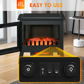 24-Inch Freestanding Electric Fireplace Stove | Black Infrared Heater with Realistic Flame