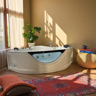 59" 2-Person Corner Whirlpool Bathtubs - Luxury Hydro Massage Spas with LED Chromatherapy