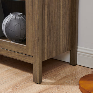 Brown Arched Display Cabinet (Modern Retro) | Integrated Lamp, Adjustable Glass Shelves & Multi-Functional Storage