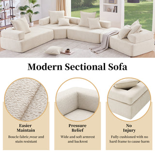 [VIDEO provided] Lounge Frame for Oversized Modular U Shaped Sectional Sofa,Luxury Boucle Floor Couch,Convertible Compressed Couch,Spacious Foam-Filled Sofa for Living Room,2 Colors