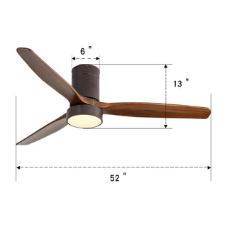 52-Inch Indoor Flush Mount Ceiling Fan with LED Light and Remote Control - Modern Low Profile Ceiling Fan for Bedroom, Living Room, and Office - Dimmable Quiet Reversible DC Motor Fan - 3CCT Color Selectable