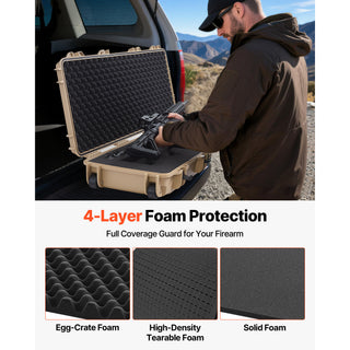 Hard Rifle Case, Lockable Rifle Case with Pre-cut Foams, 42 in Movable Gun Storage with Wheels, IP67 Waterproof & Dustproof Pistol Storage for Rifle, Shotgun, Airsoft Gun, Khaki