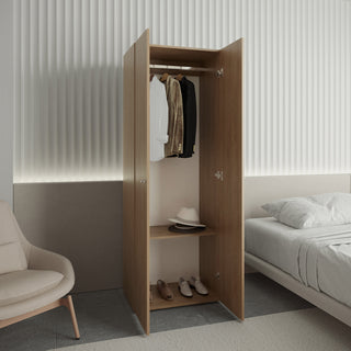 Home 2-Door Closet System Armoire Natural Oak - Modern Wardrobe with Hanging Rod