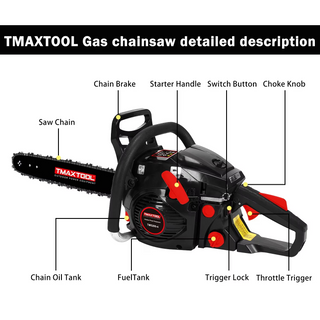 TMAXTOOL 62cc Powerful 20 inch Gas Chainsaw with 2 Stroke - Perfect for Pruning, Limbing, and Sawmill Operations-black