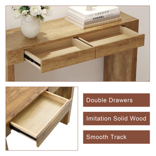 Elegant Natural Wood Grain Bar Table-50 Inches Long, a Practical Choice foElegant Natural Wood Grain Bar Table - 50 Inches Long with Two Drawers, Versatile Bar Table or Desk for Modern Homesr Modern Homes.Wood Grain Texture Sticker,Equipped With Two Drawers.Serving As A Bar Table Or A Desk.