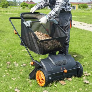 21 inch Push Lawn Sweeper with Hopper Bag, Black