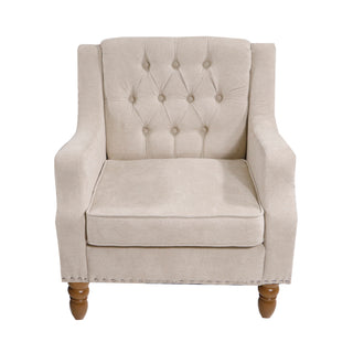 Beige Accent Chair, Living Room Chair, Footrest Chair Set with Vintage Brass Studs, Button Tufted Upholstered Armchair for Living Room, Comfy Reading Chair for Bedroom, Reception Room