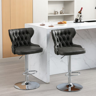 Swivel PU Barstools with Adjustable Seat Height (25-33 Inch), Modern Upholstered Chrome Base Bar Stools with Backs, Comfortable Tufted Design for Home, Pub, and Kitchen Island, Olive Green, SW1844GY