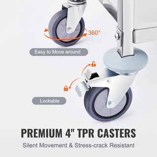 VEVOR 3-Tier Stainless Steel Utility Cart | 400 lbs Capacity Medical, Lab & Kitchen Cart