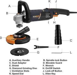  1500W Concrete Surfacing Grinder | 5" Variable Speed Angle Grinder Kit