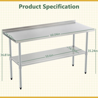 Heavy-Duty Stainless Steel Prep Table 24x60" | Commercial Work Table with Adjustable Undershelf & Galvanized Legs