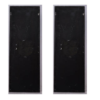 Set of 2 Large Wooden Wall Art Panels with Distressed White Finish and Round Mirror Accents,17' x 48'