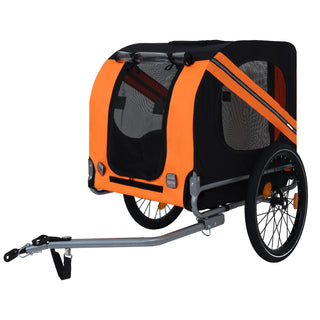 Large Folding Dog Bike Trailer – 120LB Pet Carrier with All-Terrain Wheels, Durable Steel Frame for Cycling, Jogging & Outdoor Adventures – Black & Orange