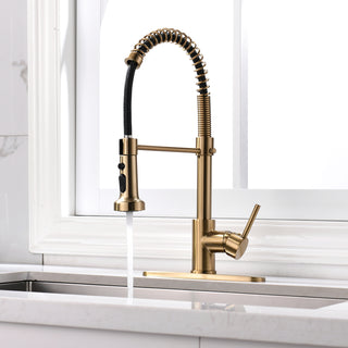 Commercial Brushed Nickel Kitchen Faucet with Pull Down Sprayer, Single Handle Single Lever Kitchen Sink Faucet with Deck Plate