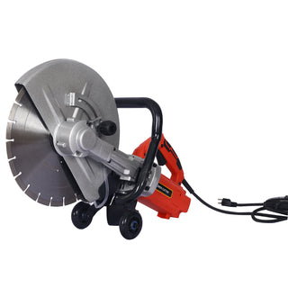 Electric 14' Cut Off Saw Wet/Dry Concrete Saw Cutter with Guide Roller and Water Line Attachment, 3000W, Black and Silver