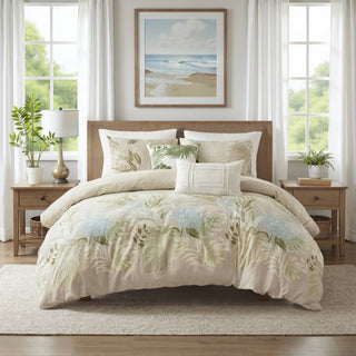 5-Piece King/Cal Kinge Cotton Duvet Cover Set with Throw Pillow