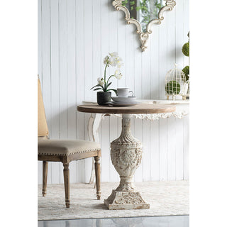 30 inch Antique Round Wood Table, French Country Pedestal Base
