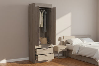 Lisboa Light Gray 2-Door Armoire with Hanging Rod & Two Drawers - Modern Bedroom Wardrobe
