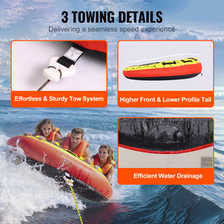 Towable Tube for Boating, 1-3 Riders Inflatable Boat Tubes and Towables, 510 lbs, 63' Round Water Sport Towable Tubes for Boats to Pull, Full Nylon Cover, EVA Grab Handles and Speed Safety Valve