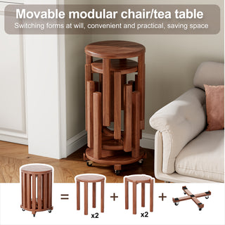 Set of 4 Solid Wood Stackable Stools - 18" Round Stacking Side Tables | No Assembly Required