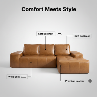 Boneless Cloud Sectional Couch | Brown Faux Leather Modular L-Shaped Sofa