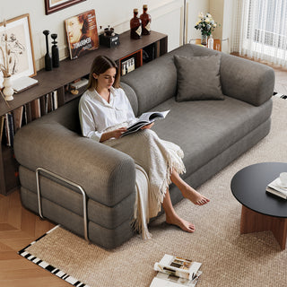 78.8' Compression Sofa,Convertible Floor Sofa Bed-with Pillow Back Support Armrest,Comfy Futon Couch Sleeper Bed,Loveseats Boneless Modular Sectional Sofa,Corduroy fabric,for Living Room,Bedroom,Grey