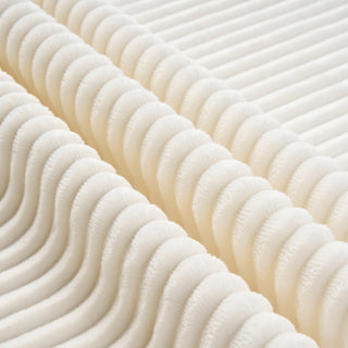 White Corduroy Compressed Sofa | Soft & Skin-Friendly Fabric | Modern Low-Profile Living Room Couch with 3 Back Cushions & 2 Throw Pillows | Cozy Healing Home Atmosphere