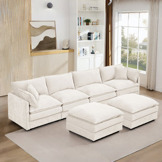 Beige 130.7" U-Shaped Modular Sectional Sofa - 4-Seater Chenille Cloud Couch with Ottoman