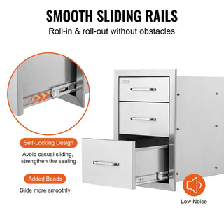 18x20.5 Inch Outdoor Kitchen Stainless Steel Triple Access BBQ Drawers with Chrome Handle, 18 x23 x 23 Inch