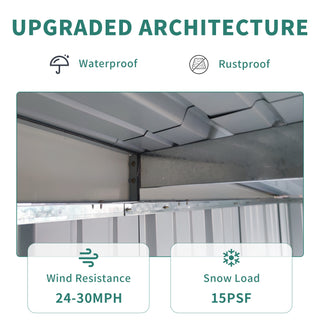 6x8FT Galvanized Steel Outdoor Storage Shed | Metal Lean-To Shed with Lockable Double Doors