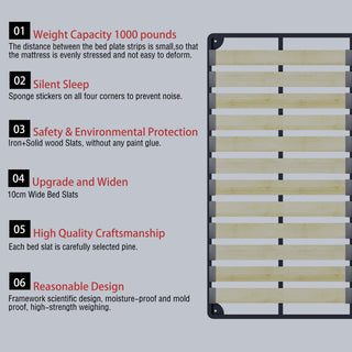 Queen Size Upholstered Platform Bed with Oversized Padded Backrest, Thickening Pinewooden Slats and Solid Wood Leg,Grey(New Sku:W1885S00020)